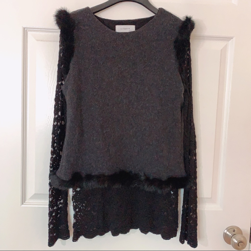 Korea Bought Faux Fur Lace Longline Top